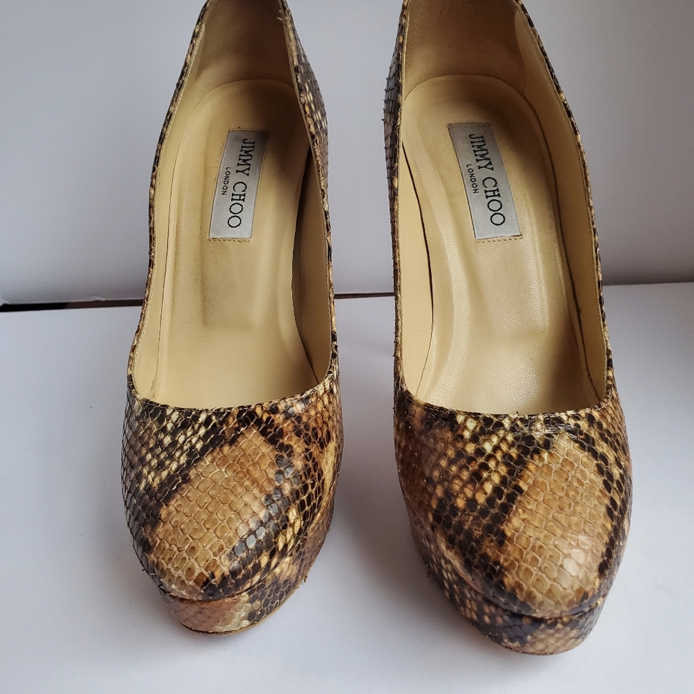Jimmy Choo Python Leather Platform Pumps - Picture 7 of 7